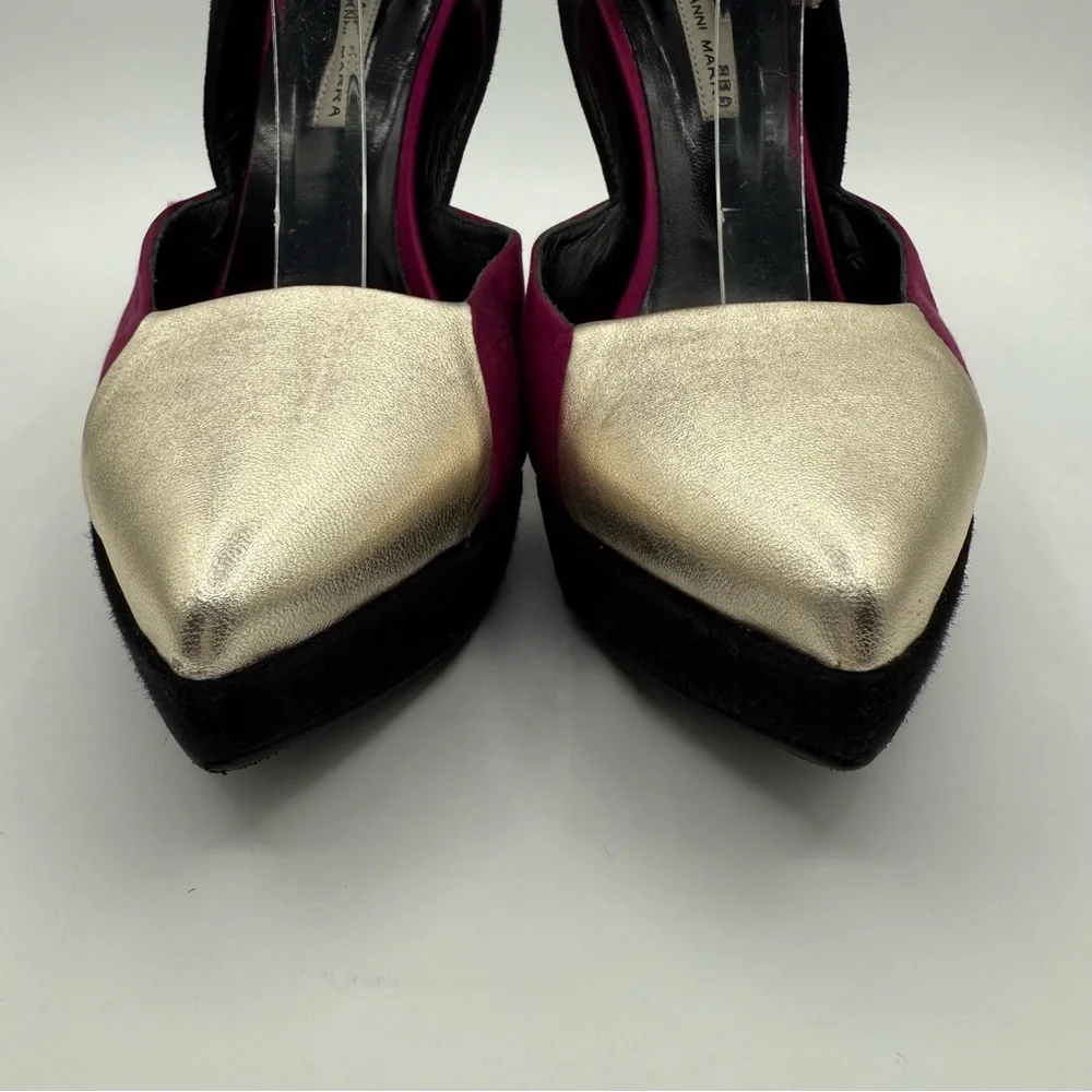 Gianni Marra Bold Color-block With Ankle Strap Stiletto Pointy Toe Platform - Picture 16 of 17